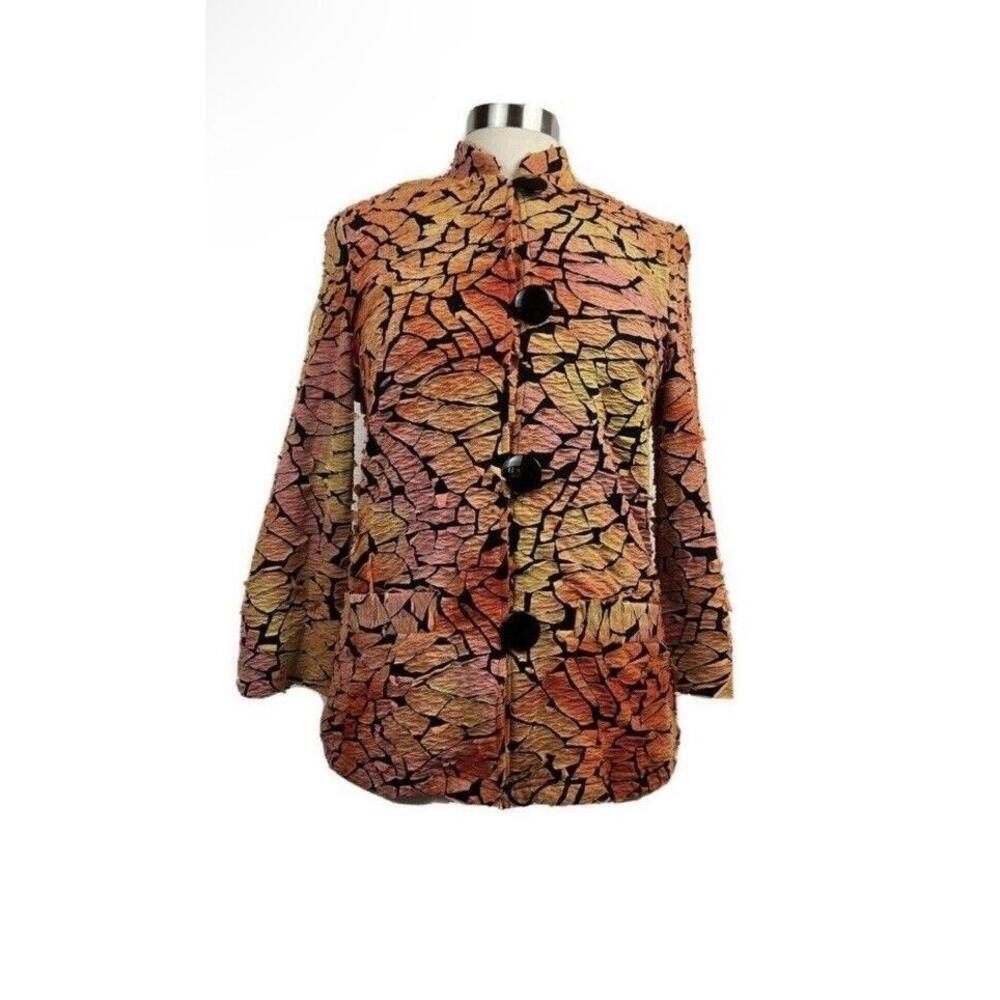 Berek Jacket Womens Small Orange Textured‎ Artsy Button Front Lagenlook